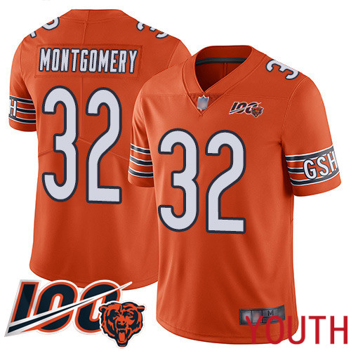 Chicago Bears Limited Orange Youth David Montgomery Alternate Jersey NFL Football #32 100th Season->chicago bears->NFL Jersey
